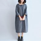 2018 Celmia Elegant Women O Neck 3/4 Batwing Sleeve Pockets Baggy Work Midi Dress Loose Splice Party