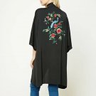 2017 Vintage Fashion Women Back Embroidery Kimono Long Shawl Poncho Black Loose cardigan Plus Size J