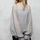 Korean Style  Women Chiffon Blouse Tie Cuffs Lantern Sleeve O Neck 2pcs Loose Summer  Tops 2017 Plus