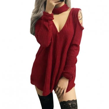 Autumn Winter Dress Cold Shoulder Long Sleeve V Neck Women Dreeses Vestido De Festa Plus Size Hollow