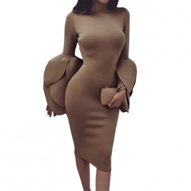 New Autumn Winter Bodycon Sheath Dresses Kneed-Length Long Sleeve Vestidos Women Sexy Slim Dress O-n
