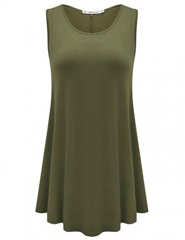 Women\'s Plus Size Sleeveless Solid Basic Comfy Summer Tunic Tank Top with Flare Hem