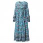 Plus Size 5XL Women Boho Chiffon Maxi Long Dress Vintage Long Sleeve Tie V Neck Loose Casual Beach D