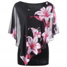 Casual Women Flower Print Chiffon T-Shirts Plus Size Floral Long Tee Tops Ladies 2017 Summer Short S