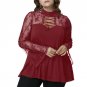 Long Flare Sleeve Womens Patchwork Blouse Femme Plus Size Lace Up Sexy Mesh Tops 2017 Summer Ladies