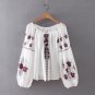 2017 Vintage  Deep V Neck Embroidery Tassels Shirt Lantern Sleeve Causal Women Loose Ethnic Blouse T