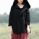 Oversized Women Casual Kimono Blouses Vintage Hooded Long Sleeve Button Female Blouse Retro Plus Siz