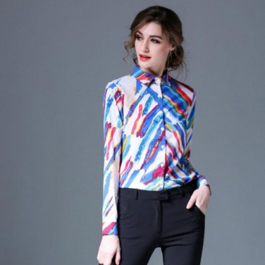 2017 New Arrival Fall Women\'s Fashion Long Sleeve All-match Plus Size Blouse Female Elegant Printed