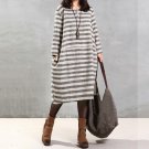 Women Stripe Print Dress 2017 Autumn Casual Loose Midi Dress O Neck Long Sleeve Casual Loose Oversiz
