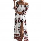 Summer Boho Dress Slash Neck Off shoulder Sexy Split Maxi Dresses 2017 Floral Printed Women Party Ve