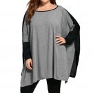 New Arrival Fashion Plus Size women clothing Splicing Slit long sleeve Tops O-Neck t-shirts tee shir
