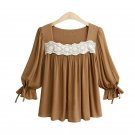 Blusas Femininas 2017 Women Blouse Lace Patchwork Chiffon Shirts Sexy Flare Sleeve Square Collar Bow