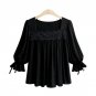 Blusas Femininas 2017 Women Blouse Lace Patchwork Chiffon Shirts Sexy Flare Sleeve Square Collar Bow