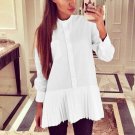 Women Solid Loose Blouses 2017 Autumn Ladies Long Sleeve Pleated Hem Casual Shirts Female Long Chiff