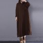Plus Size Women Noemcore Hooded Buttons Pockets Sweatshirt Dress Long Batwing Sleeve Split Vintage V