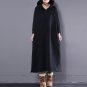 Plus Size Women Noemcore Hooded Buttons Pockets Sweatshirt Dress Long Batwing Sleeve Split Vintage V