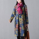 Fashion Women Vintage Dress 2017 Autumn Casual Robe Long Sleeve O-Neck Printed Dress Loose Retro Cot