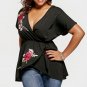 2017 Women Retro Embroidery Deep V Neck Short Sleeve Summer Black T-Shirt Asymmetrical Tops Casual B