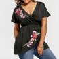 2017 Women Retro Embroidery Deep V Neck Short Sleeve Summer Black T-Shirt Asymmetrical Tops Casual B