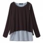 Women Casual Loose Blusas Shirts 2017 Ladies Long Sleeve O Neck Brief Fake Two-piece Patchwork Blous