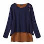Women Casual Loose Blusas Shirts 2017 Ladies Long Sleeve O Neck Brief Fake Two-piece Patchwork Blous