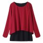 Women Casual Loose Blusas Shirts 2017 Ladies Long Sleeve O Neck Brief Fake Two-piece Patchwork Blous