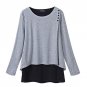 Women Casual Loose Blusas Shirts 2017 Ladies Long Sleeve O Neck Brief Fake Two-piece Patchwork Blous
