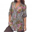 Fashion Blouse Women Chiffon Shirt Vintage Floral Print V-Neck Tops Plus Size Blouses Shirts Tops Fe