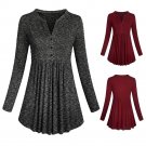 2017 New Winter Women Long Sleeve Mandarin Collar Shirt t-shirts Pleated Button Flare Hem Tunic plus