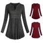 2017 New Winter Women Long Sleeve Mandarin Collar Shirt t-shirts Pleated Button Flare Hem Tunic plus