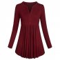 2017 New Winter Women Long Sleeve Mandarin Collar Shirt t-shirts Pleated Button Flare Hem Tunic plus