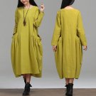 Plus Size Women Dress Long Sleeve Round Neck Maxi Long Winter Dresses Casual Female Vintage Loose Ov
