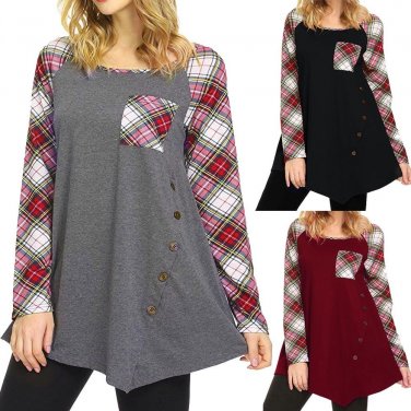 New popular Women Button Long Sleeve Swing Tunic Tops Ladies plus size women clothing Casual Loose T