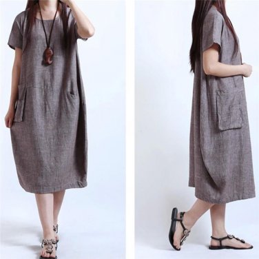 Plus Size 5XL  Vintage Style Cotton Linen Fold Women Long Loose Dress Vestidos Robe Elbise New Arriv