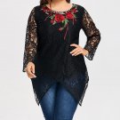 Plus Size XL-5XL Black Lace Blouse 2018 Spring Floral Embroidery Printed Blusas Long Sleeve Casual L