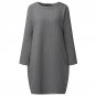 Celmia S-5XL Plain Women Oversized Loose Round Neck Baggy Winter Knee Length Casual Shirt Dress Kaft