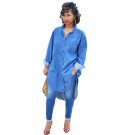 Summer Dress Women Loose Waist Plus Size Women Casual Denim Dress Turn-Down Collar Denim  Dress Soli