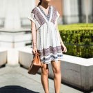 2017 Summer Bohemian Women Vintage Print Mini Dress Female V Neck Short Sleeve High Waist Casual Loo