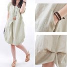 Summer Dress Plus Size S-5XL Short Sleeve Women Dress Casual Cotton Linen Dress Soild O-Neck Feminin