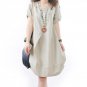 Summer Dress Plus Size S-5XL Short Sleeve Women Dress Casual Cotton Linen Dress Soild O-Neck Feminin