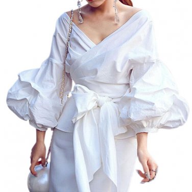 2XL Sexy Puff Sleeve Blouse Blusas White Shirts Women Kimono Elegant Blouse Plus Size Women Blouses 