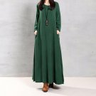 Plus Size 2018 Spring Autumn Women Vintage Maxi Long Dress Long Sleeve Casual Loose Solid Cotton Dre