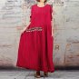 2017 Spring Women Vintage Ankle-length Dress Ladies Loose Casual Long Sleeve Embroidery Solid Maxi L