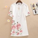 Summer Dress 2017 Fashion Short-Sleeve Loose V-Neck Dress Knee-Length Printing Vintage Embroidery Wo