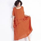 Cotton Dress Women M-4XL O-neck Dress Loose Slim Plus Size Half Sleeve Maxi Summr Dresses Lady Vesti