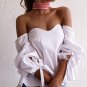 Blusas 2017 Women Blouses Sexy Ladies Slash Neck Off Shoulder Puff Sleeve Tops Casual Loose Stripe P