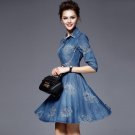 Summer Style Women Denim Dress Women Clothes Vintage Turn down Coller Half Sleeve Embroidery Slim Dr