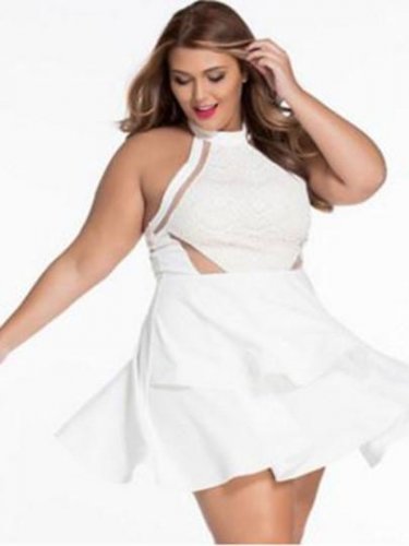Lace Patchwork Halter Women\'s Day Dress (Plus Size Available)