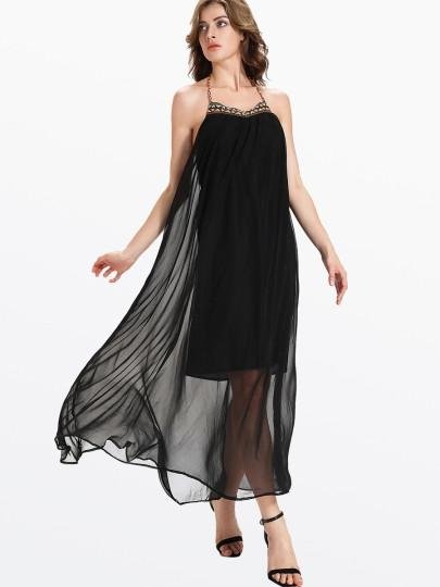 Sisjuly Black Halter Women\'s Maxi Dress (Plus Size Available)