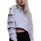 Cut Out Long Sleeve T-shirt Female Autumn Top Hip Hop T shirt Women 2016 Stylish Women Tops Rock Whi